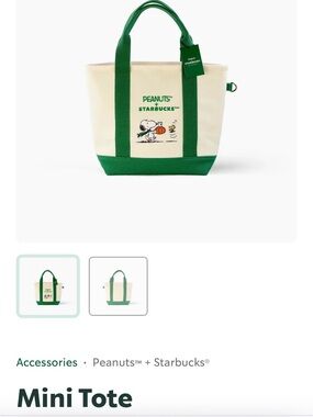 Peanuts x Starbucks Cream Canvas Mini Tote with Green Trim BRAND NEW IN HAND